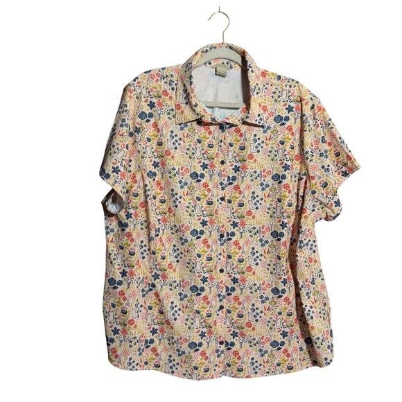 Duluth Trading Co Floral Gardening Print Vented Button Front Shirt Top 2X - Picture 1 of 6